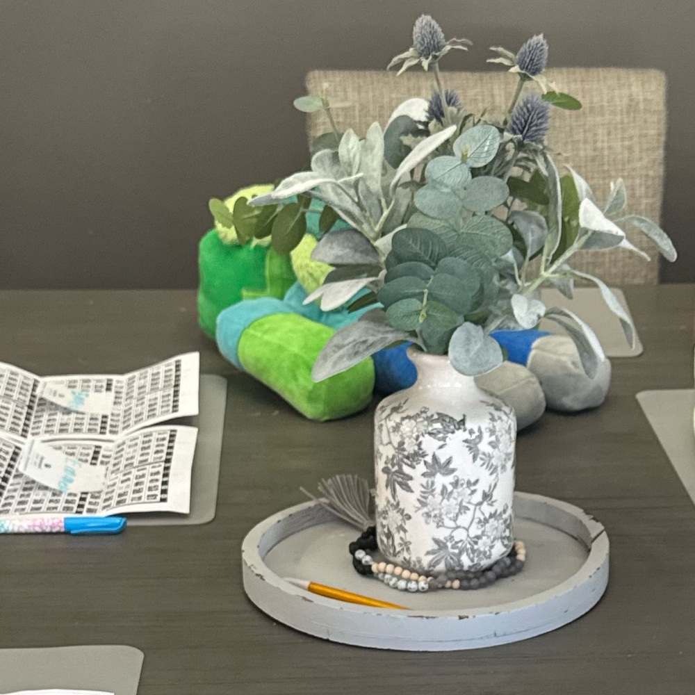 Floral Patterned Vase with Greenery